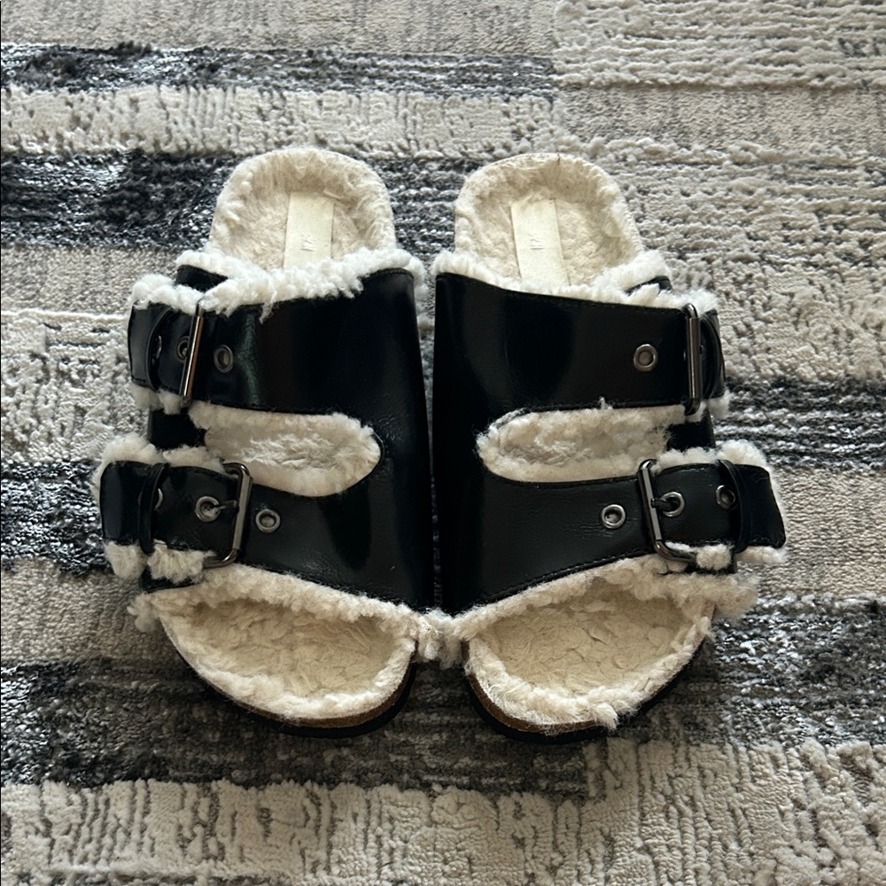 H&M Black and White Fuzzy Sandals